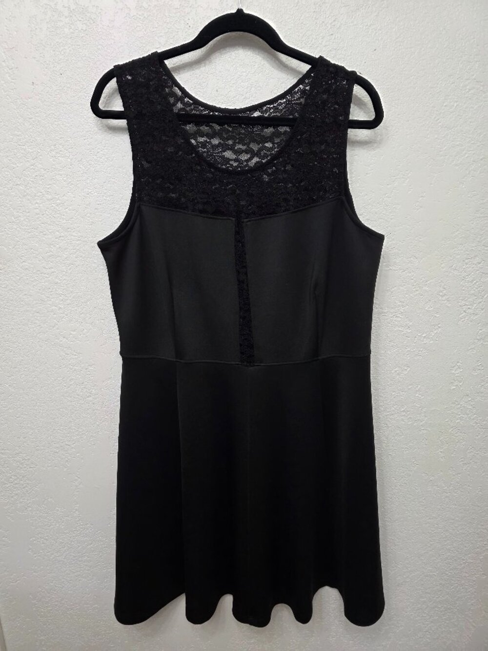 En Focus Women Black Lace Illusion‎ Skater Dress Size 16W